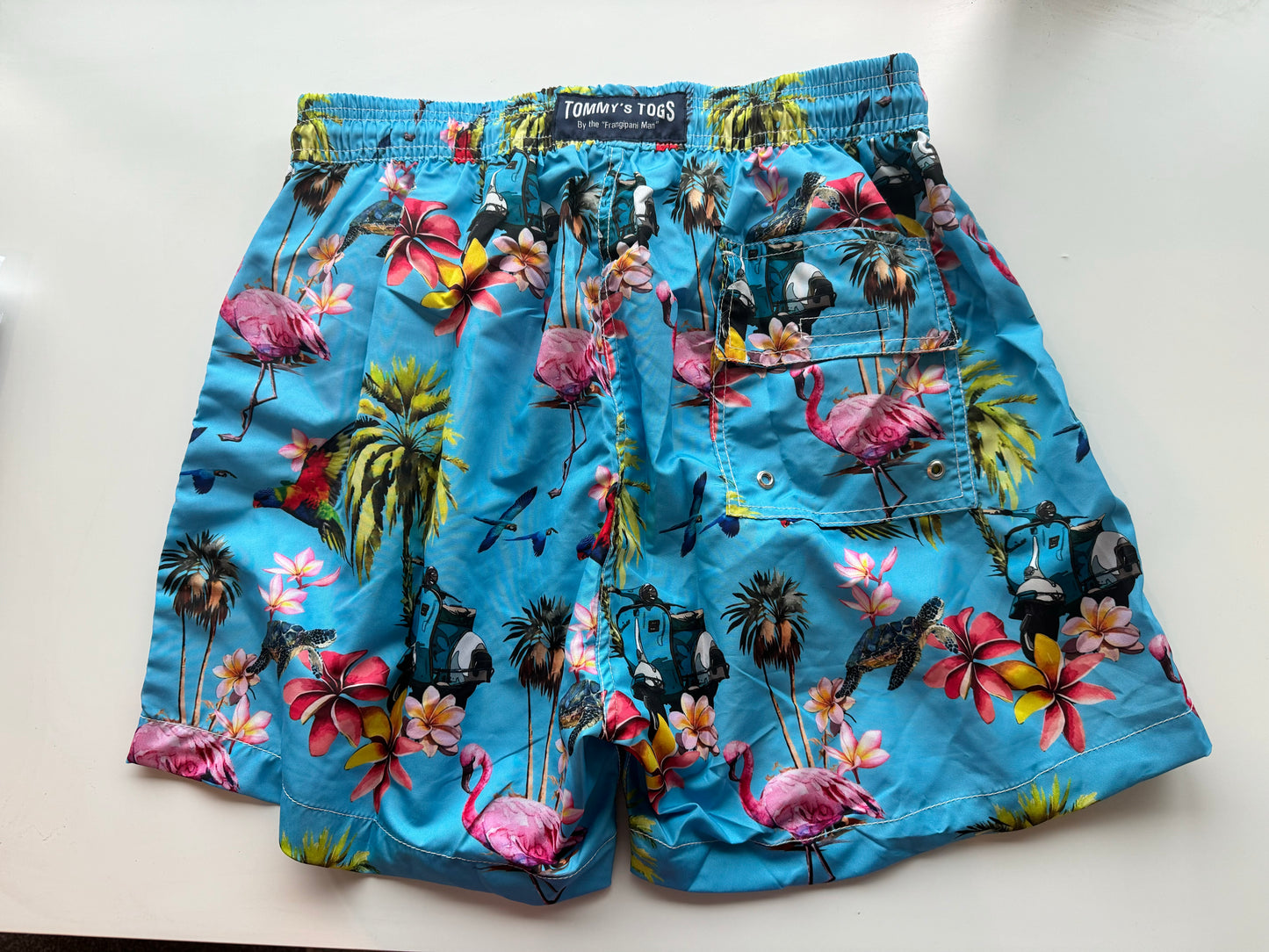 Vespa range, light blue shorts